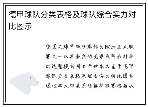 德甲球队分类表格及球队综合实力对比图示